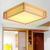 Modern Wooden Square LED Flush Mount Ceiling Light Image - 5