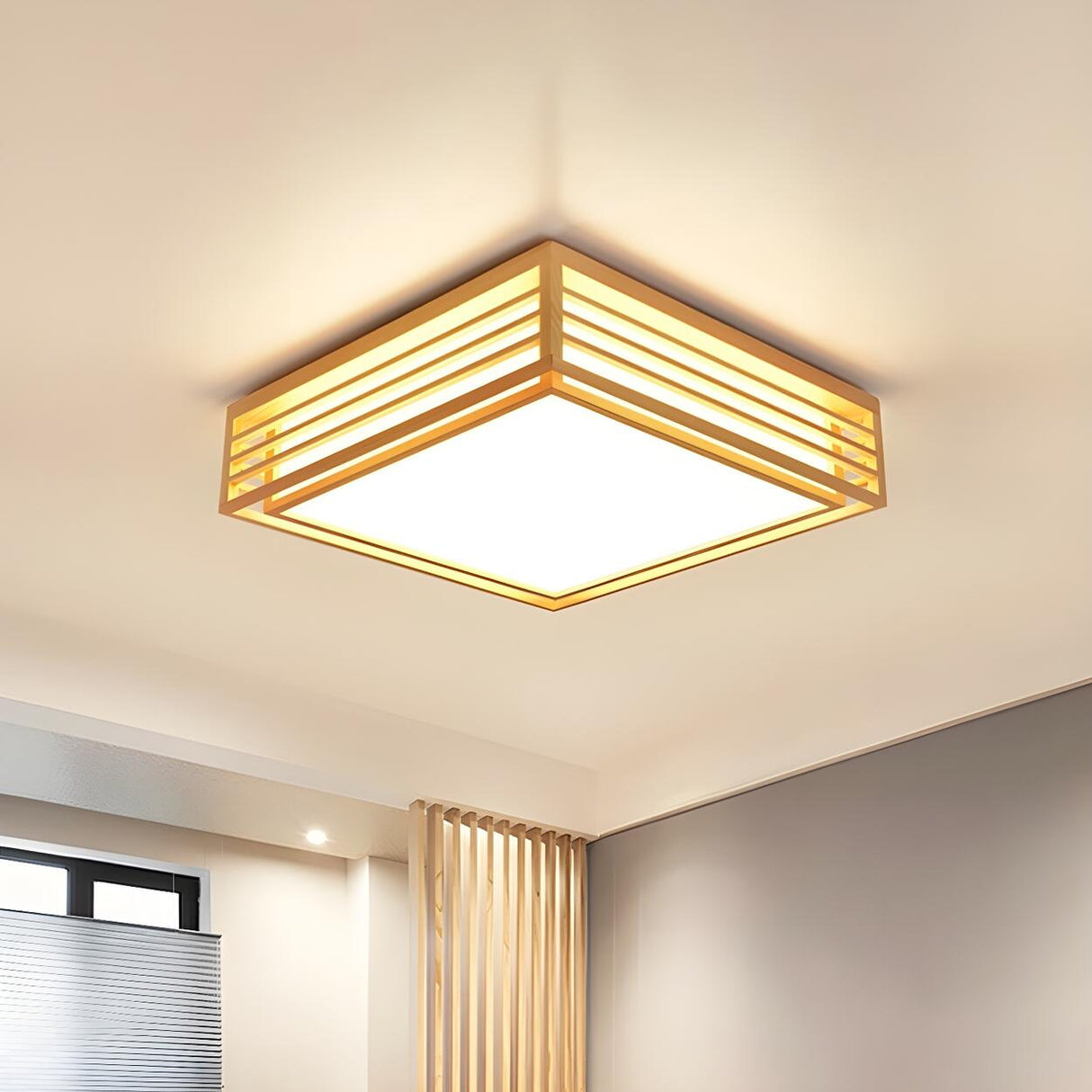 Modern Wooden Square LED Flush Mount Ceiling Light Image - 6