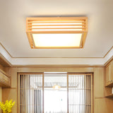 Modern Wooden Square LED Flush Mount Ceiling Light Image - 7