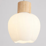 Modern Wooden Triple Milk Glass Ball Pendant Light Image - 10