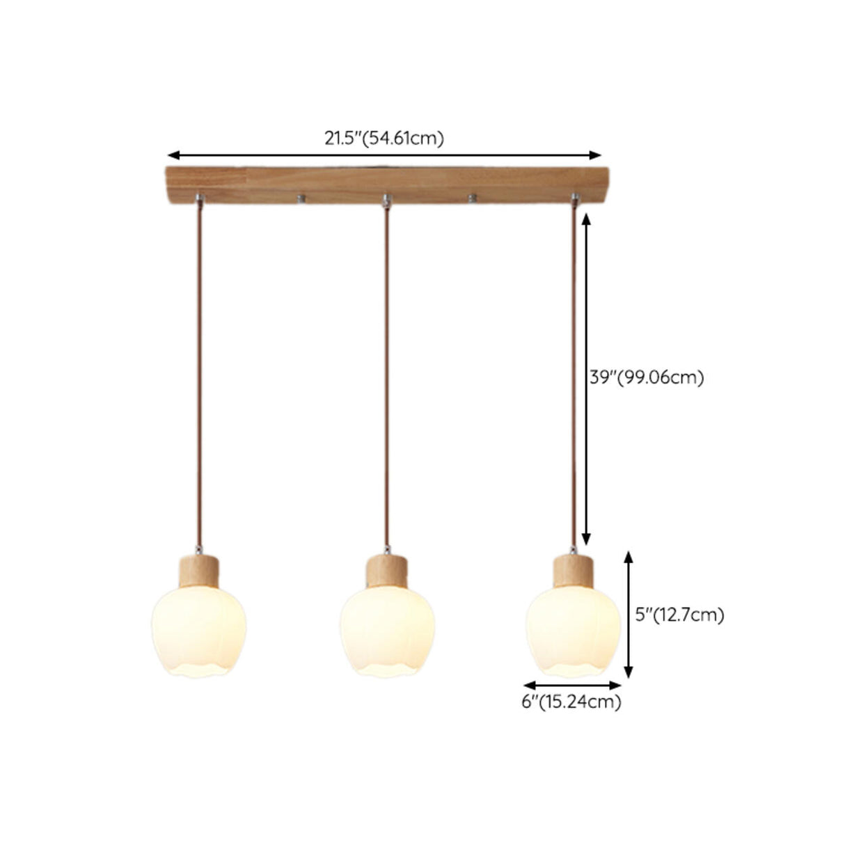 Modern Wooden Triple Milk Glass Ball Pendant Light Image - 15