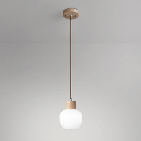 Modern Wooden Triple Milk Glass Ball Pendant Light Image - 2