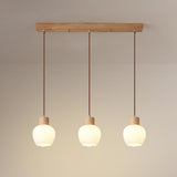 Modern Wooden Triple Milk Glass Ball Pendant Light Image - 3