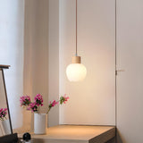 Modern Wooden Triple Milk Glass Ball Pendant Light Image - 6