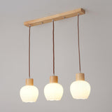 Modern Wooden Triple Milk Glass Ball Pendant Light Image - 7