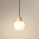 Modern Wooden Triple Milk Glass Ball Pendant Light Image - 8