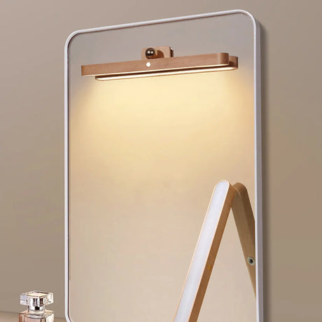 Modern Wooden Wall-Mounted LED Mirror Light Image - 1