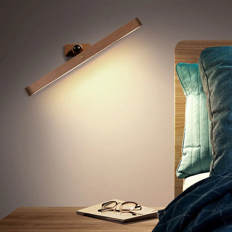 Modern Wooden Wall-Mounted LED Mirror Light Image - 2