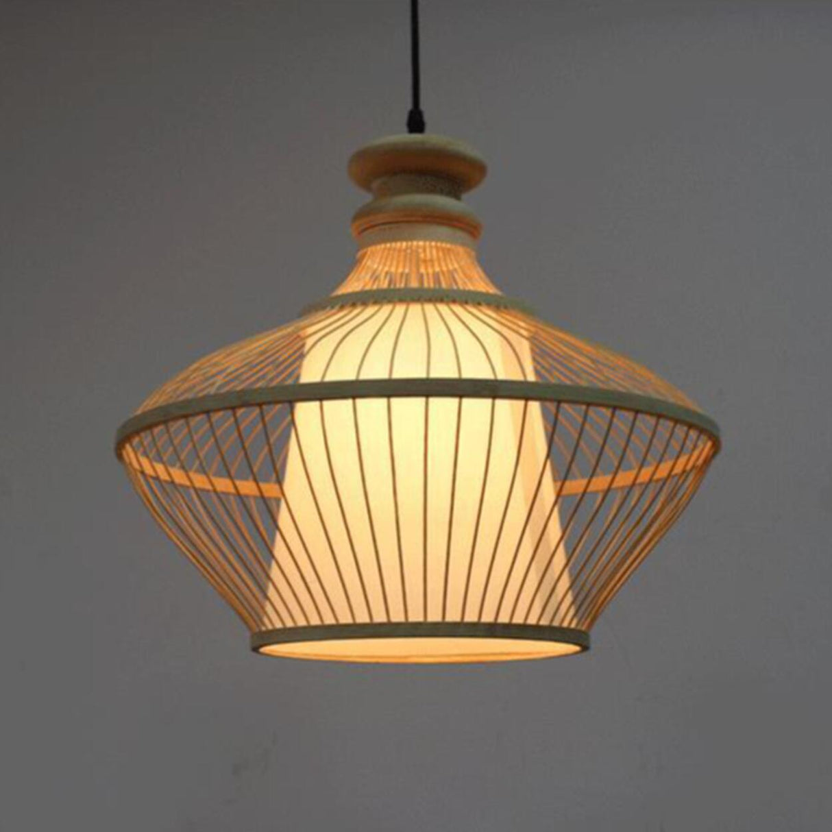 Modern Woven Bamboo Geometric Artistic Twist Pendant Light Image - 13