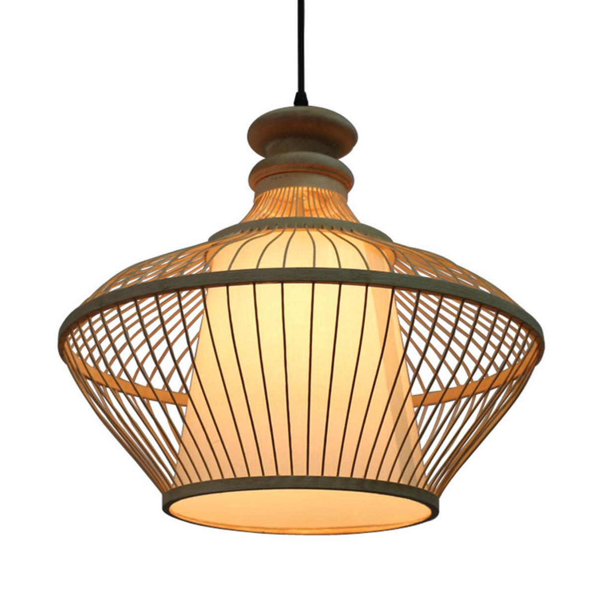 Modern Woven Bamboo Geometric Artistic Twist Pendant Light Image - 5