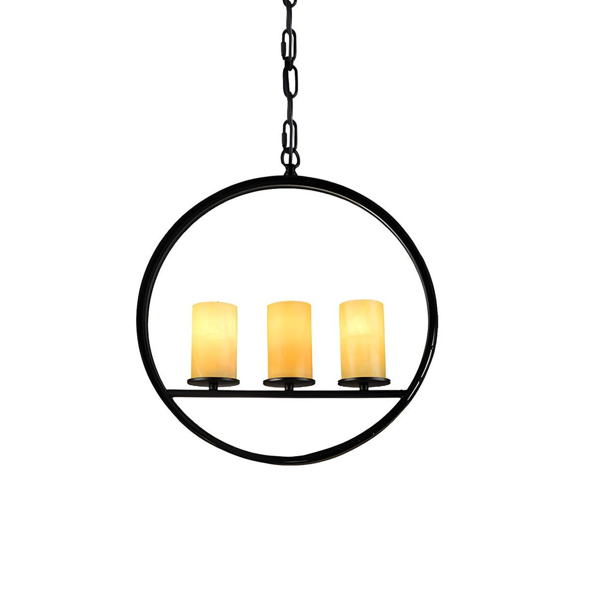 Modern Yellow Cylinder Black Metal Ring Pendant Chandelier Image - 3