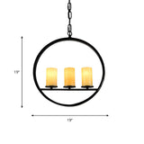 Modern Yellow Cylinder Black Metal Ring Pendant Chandelier Image - 4