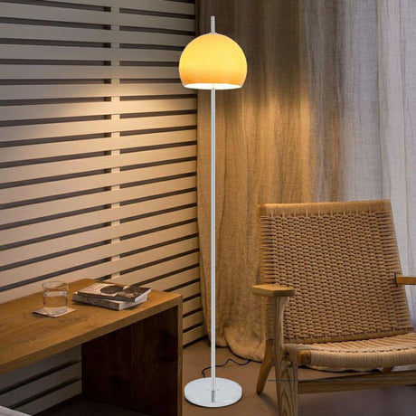 Modern Yellow Dome Shade Column Metal Floor Lamp Image - 1