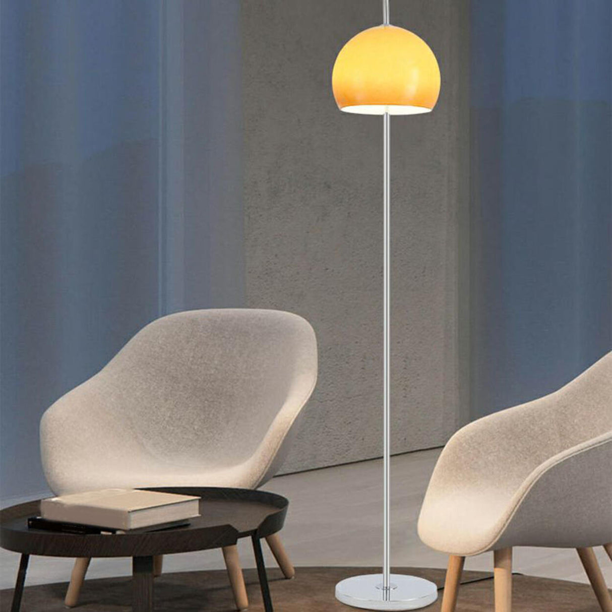 Modern Yellow Dome Shade Column Metal Floor Lamp Image - 4