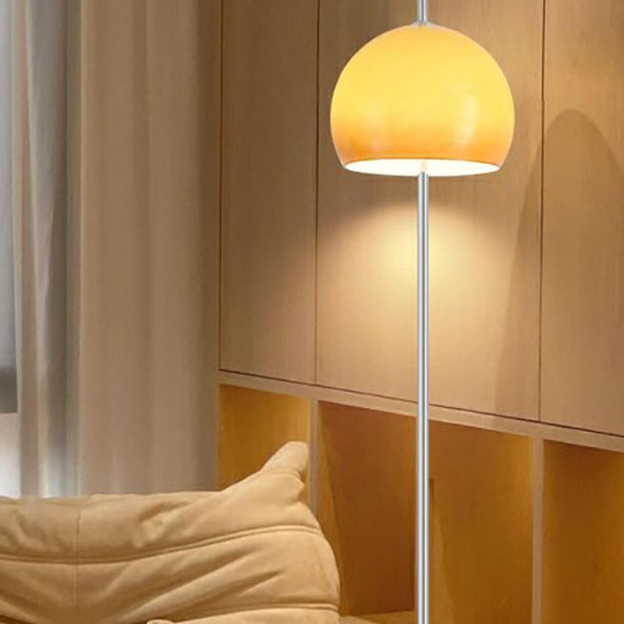 Modern Yellow Dome Shade Column Metal Floor Lamp Image - 9