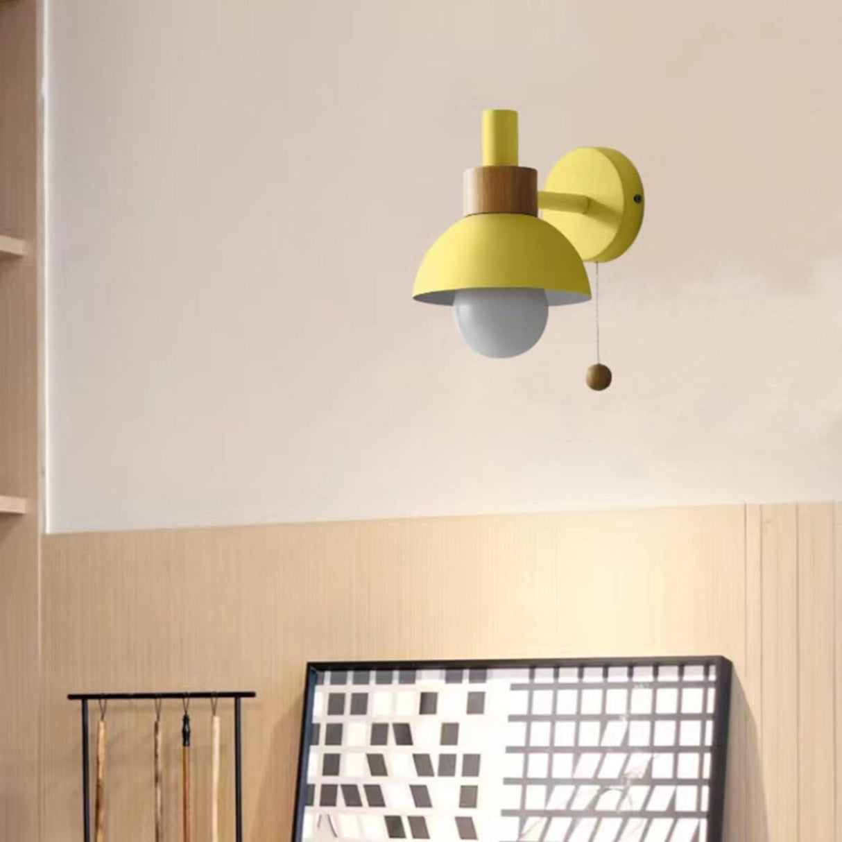 Modern Yellow Dome Study Wall Sconce with Pull Chain Image - 1