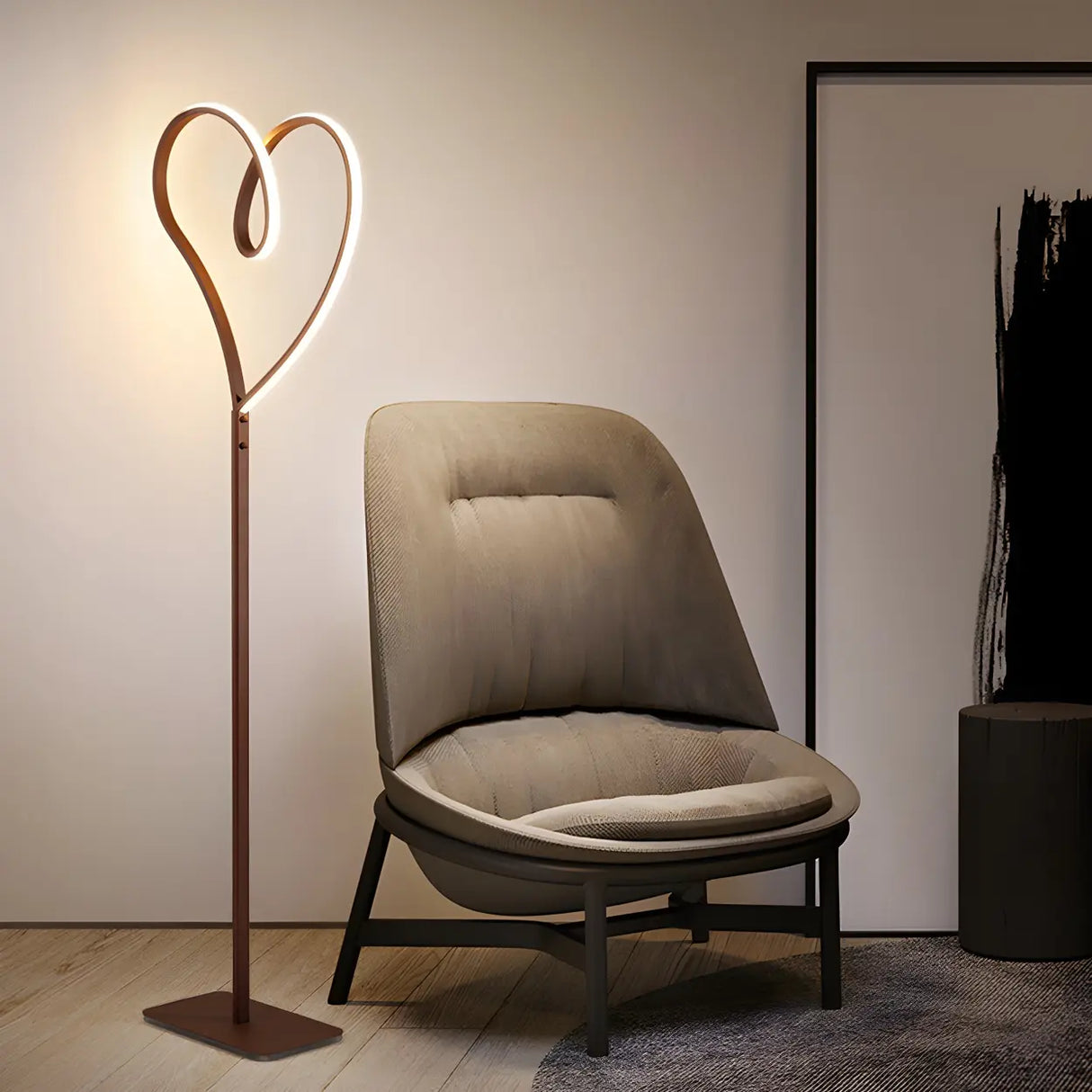 Modernist Heart LED Metal and Acrylic Coffee Floor Lamp Image - 1