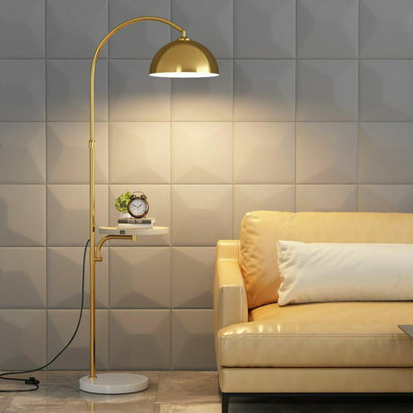 Modish Adjustable Gold Dome Arc Floor Lamp with Shelf Image - 1