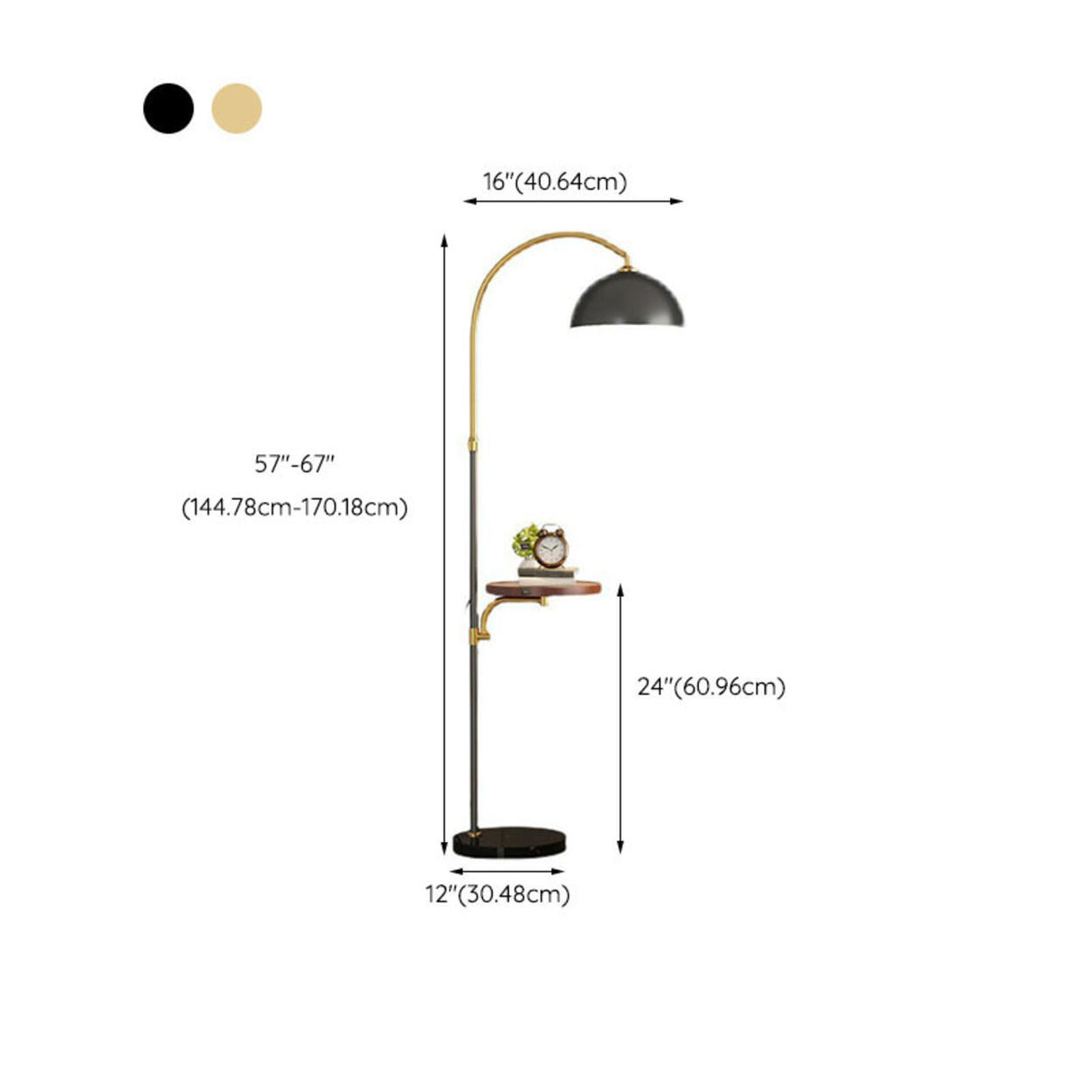 Modish Adjustable Gold Dome Arc Floor Lamp with Shelf 