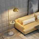 Modish Adjustable Gold Dome Arc Floor Lamp with Shelf Image - 6