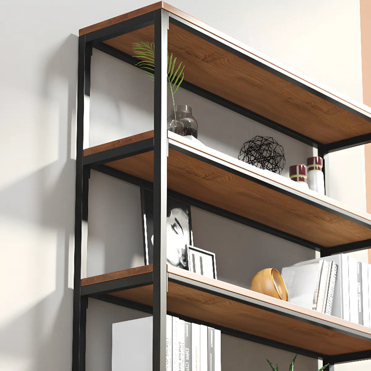 Modish Alloy Frame Rectangle Etagere Display Bookcase Image - 10