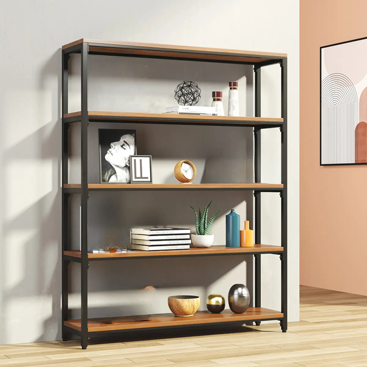 Modish Alloy Frame Rectangle Etagere Display Bookcase Image - 4