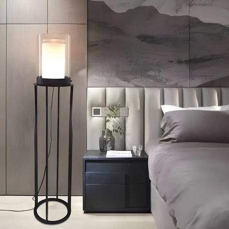 Modish Bedroom Metal Cylinder Black LED Floor Lamp Image - 1