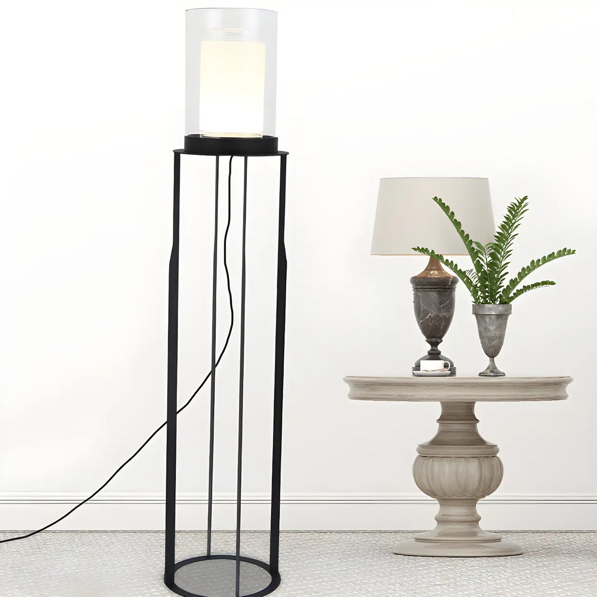 Modish Bedroom Metal Cylinder Black LED Floor Lamp Image - 9