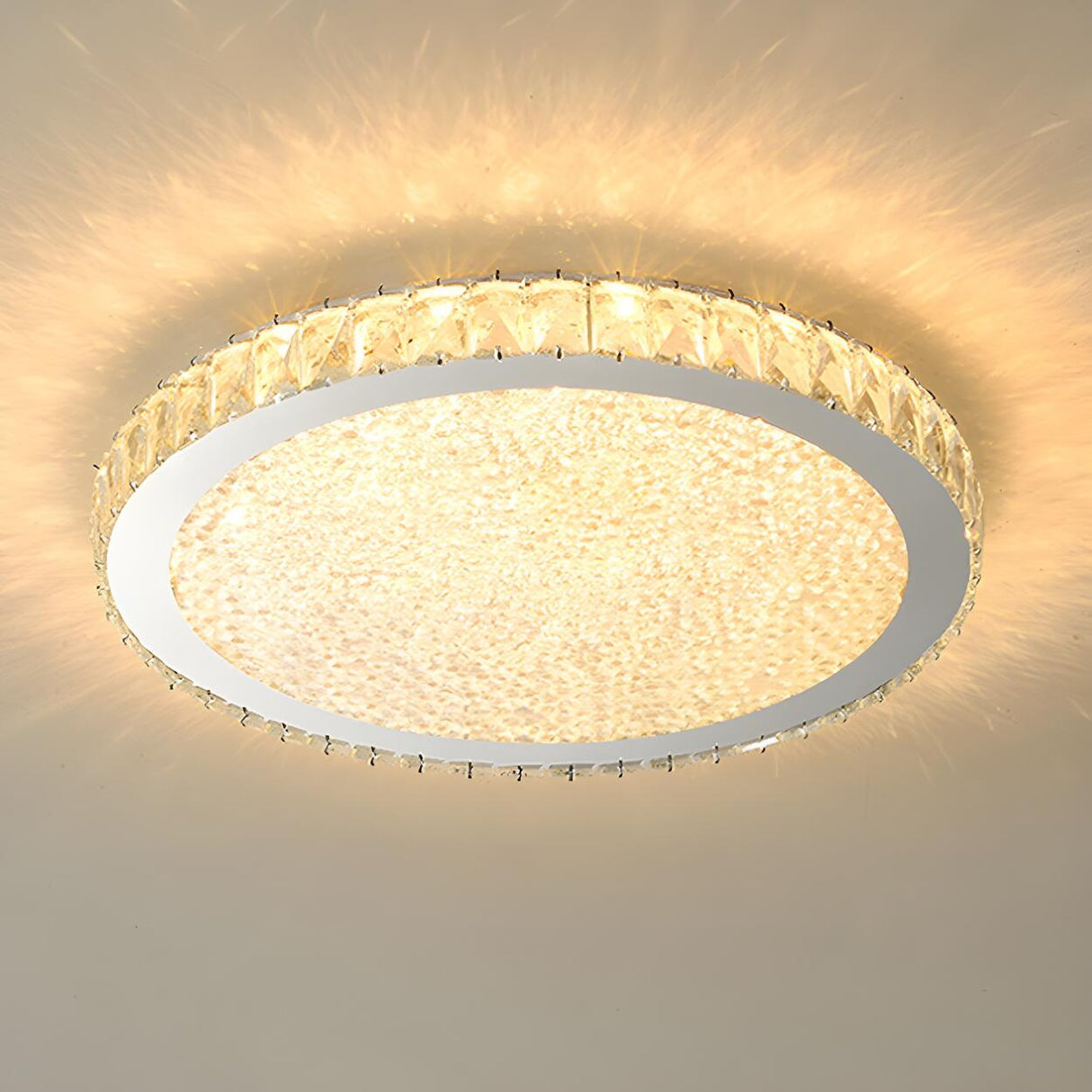 Modish Bedroom Round Crystal Flush Mount Ceiling Light Image - 7