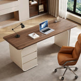 Modish Beige Brown Wood Drawers Rectangle Computer Desk Image - 3