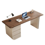 Modish Beige Brown Wood Drawers Rectangle Computer Desk Image - 6