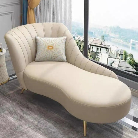 Modish Beige Curved Leather Chaise Lounge with Pillow Image - 1