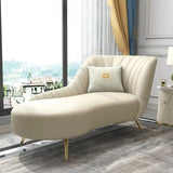 Modish Beige Curved Leather Chaise Lounge with Pillow Image - 2