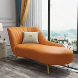 Modish Beige Curved Leather Chaise Lounge with Pillow Image - 7