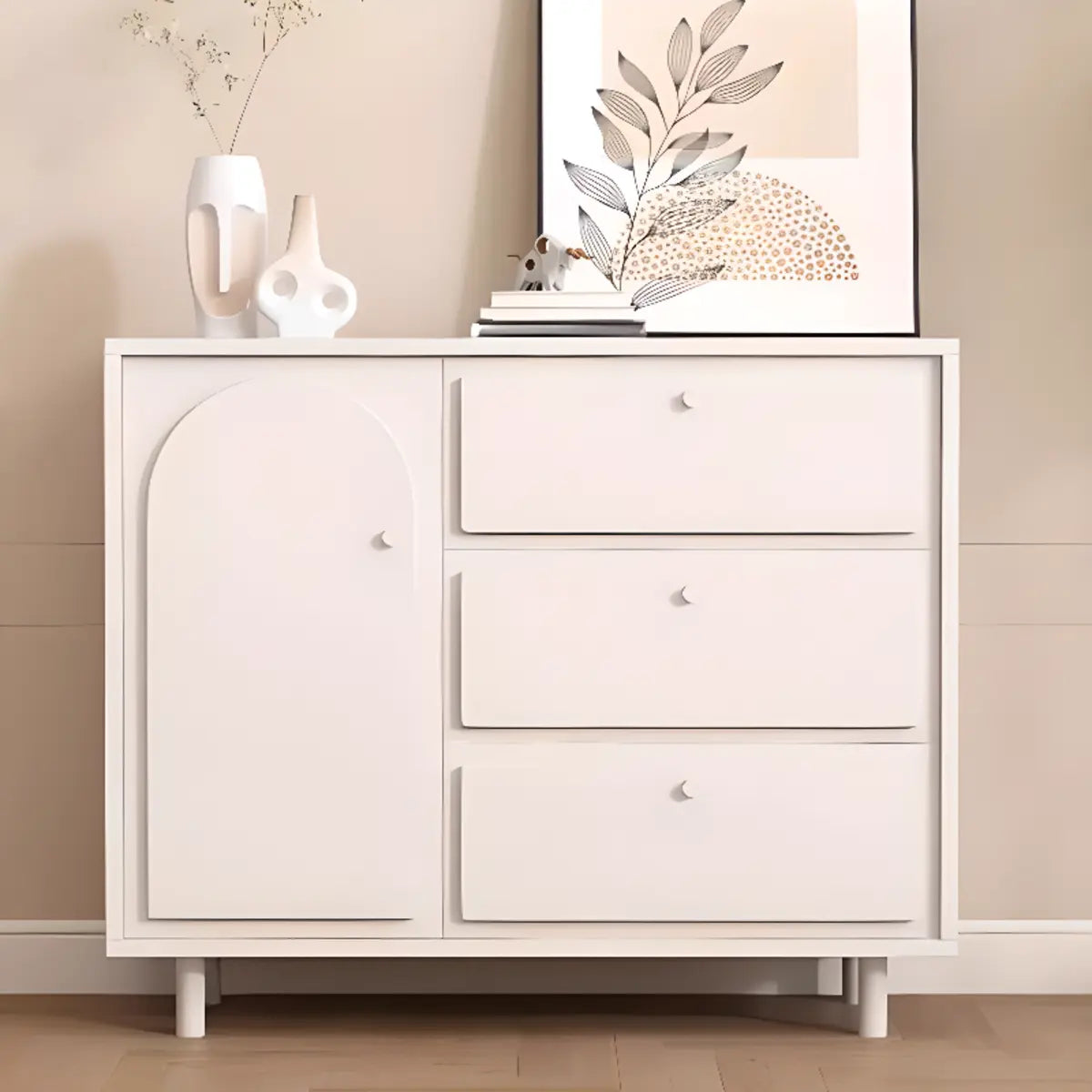 Modish Beige Wood Adjustable Sideboard with Drawers Image - 1