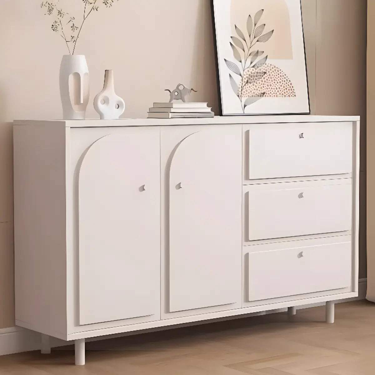 Modish Beige Wood Adjustable Sideboard with Drawers Image - 2