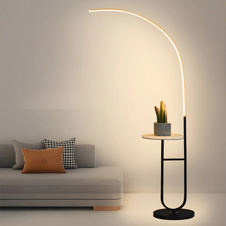 Modish Black Arc LED Floor Lamp with Side Table Image - 1