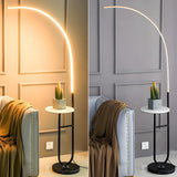 Modish Black Arc LED Floor Lamp with Side Table Image - 11