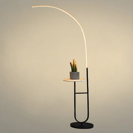 Modish Black Arc LED Floor Lamp with Side Table Image - 2