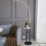 Modish Black Arc LED Floor Lamp with Side Table Image - 3