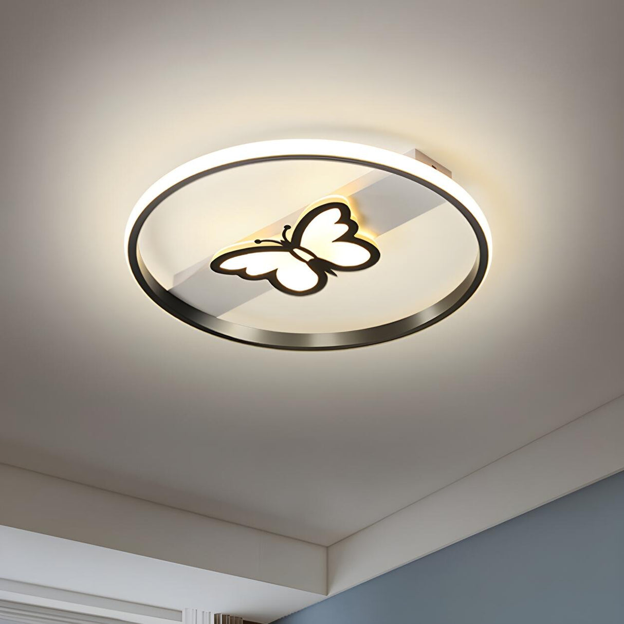 Modish Black Circle Butterfly LED Flush Mount Light Image - 1