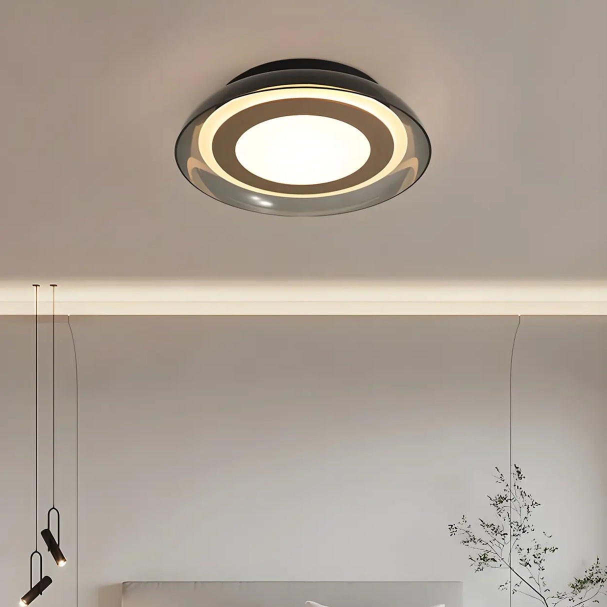 Modish Black Geometric LED Flush Mount Ceiling Light Image - 11