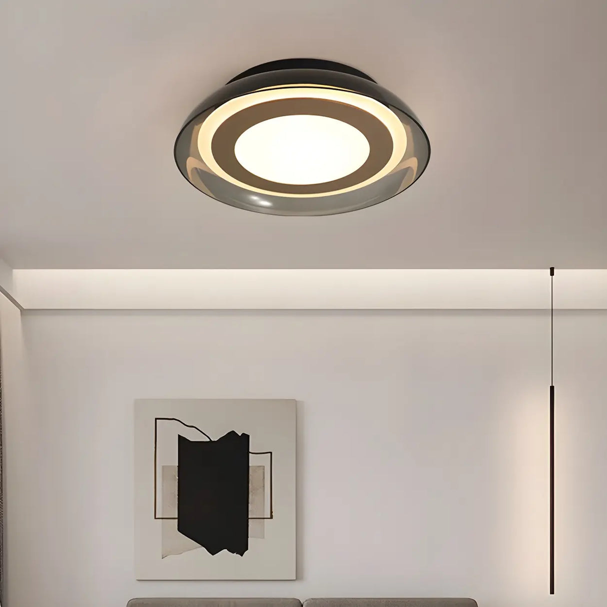 Modish Black Geometric LED Flush Mount Ceiling Light Image - 2