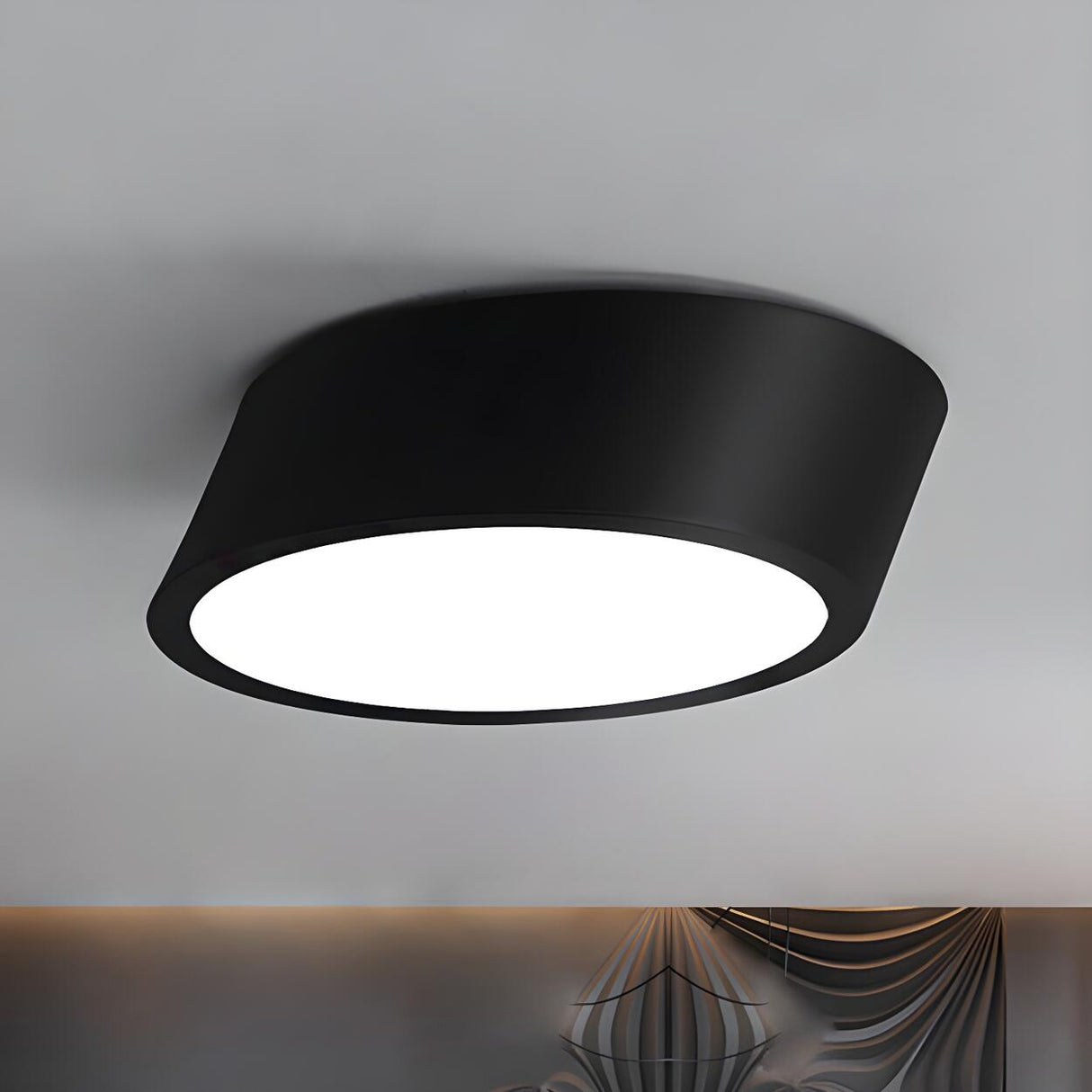 Modish Black Inclined Cylinder LED Flush Mount Light Image - 1