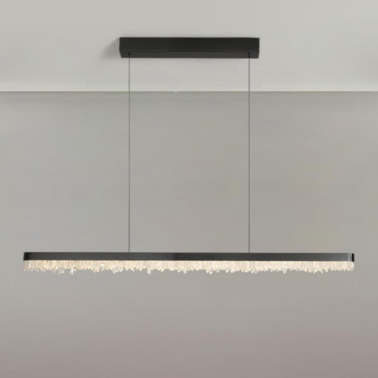 Modish Black Linear Crystal Island Hanging Light Image - 8