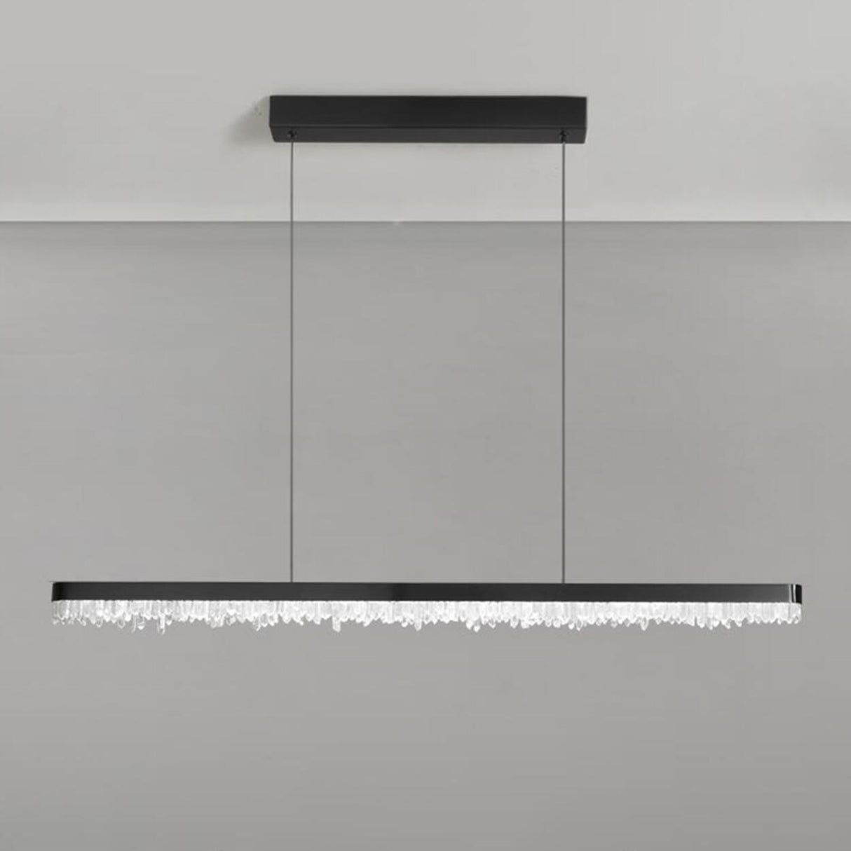 Modish Black Linear Crystal Island Hanging Light Image - 9