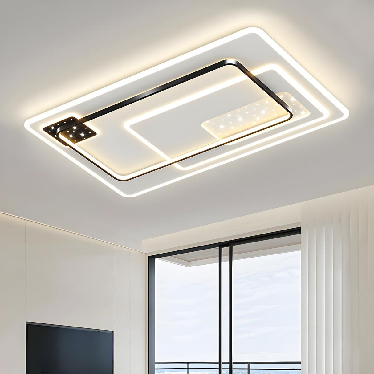 Modish Black Rectangle LED Flush Mount Ceiling Light Image - 1