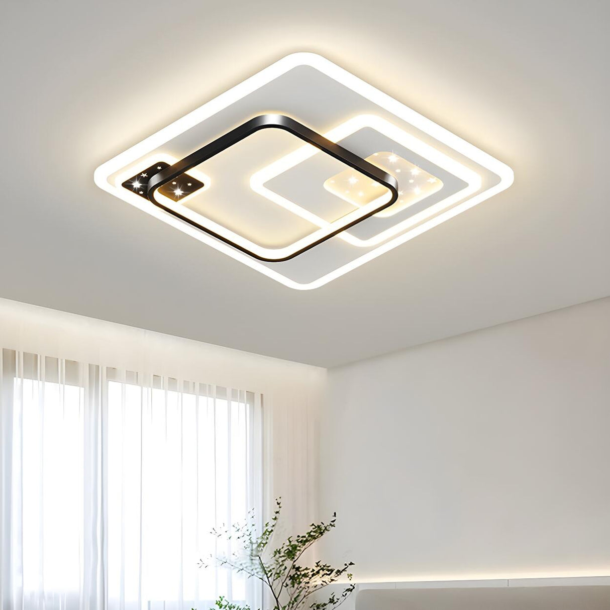 Modish Black Rectangle LED Flush Mount Ceiling Light Image - 6