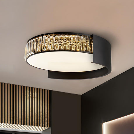 Modish Black Round Crystal LED Flush Mount Ceiling Lamp Image - 2