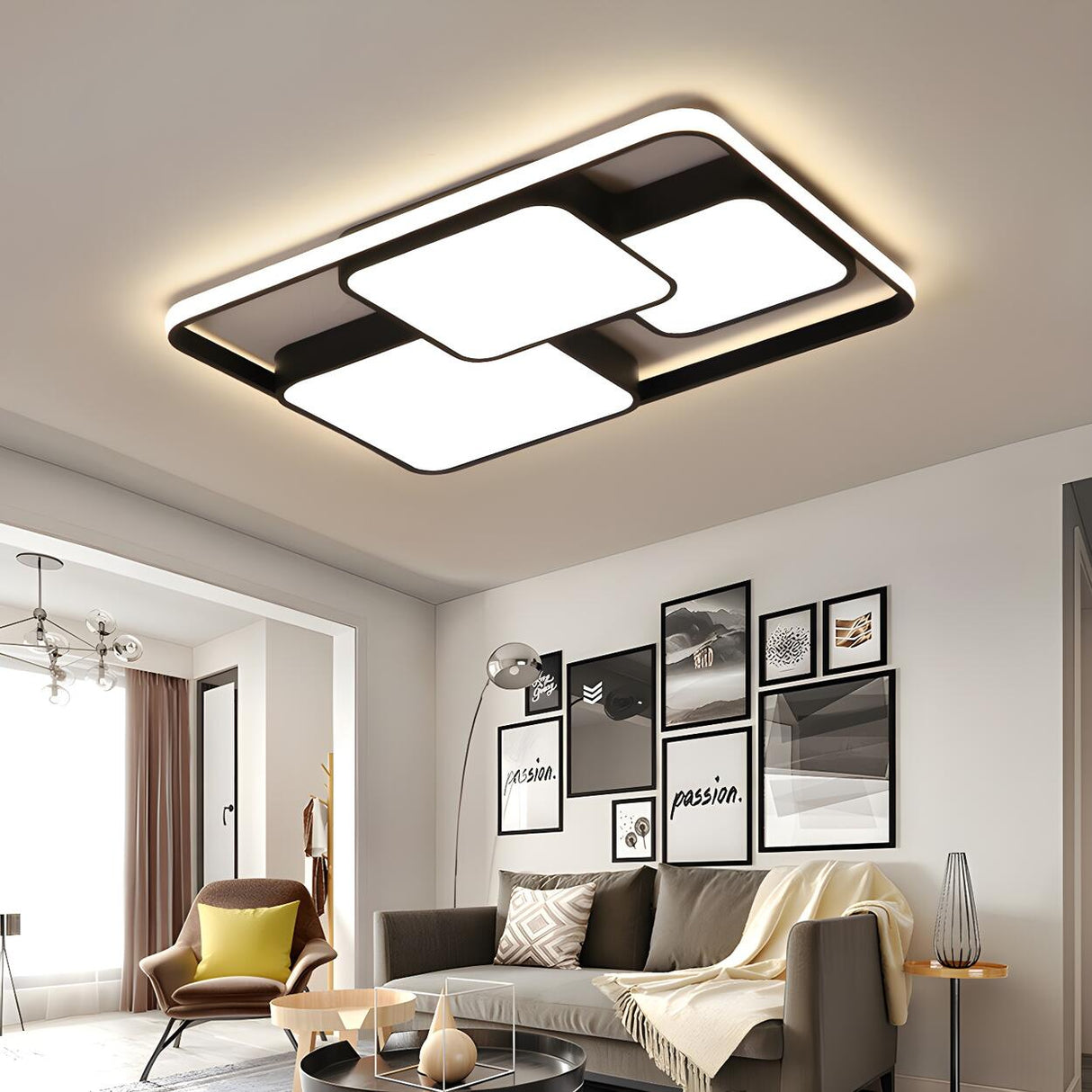 Modish Black White Rectangle LED Flush Mount Light Image - 2